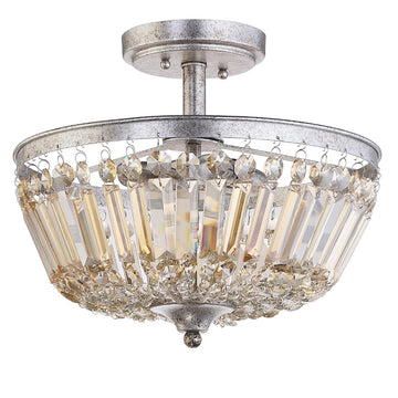 Caleb 14.2" Crystal / Metal LED Semi Flush Mount - JONATHAN Y